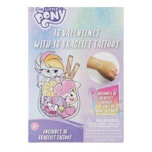 My Little Pony Valentines With Bracelet Tattoos - Set Of 16 Fun Designs For Kids